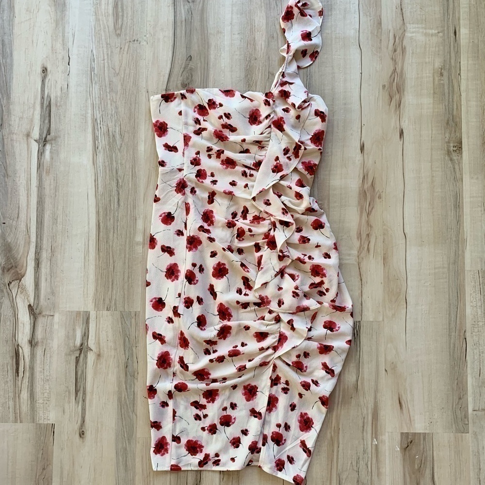 Lucy Paris Floral One Shoulder Ruffle Floral Dress